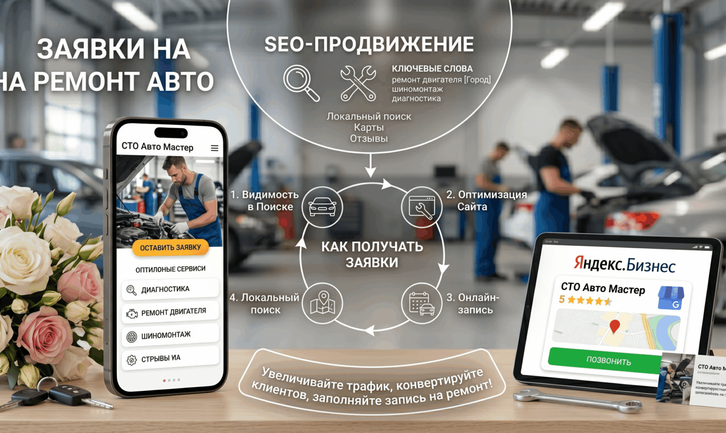 SEO-продвижение сайта автосервиса для получения заявок на ремонт автомобилей