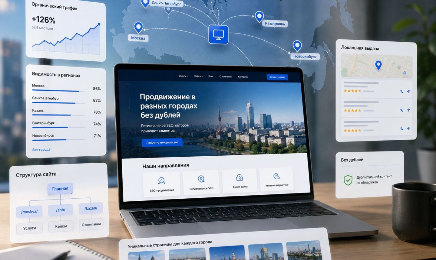 Региональное SEO-продвижение сайта по разным городам без дублей